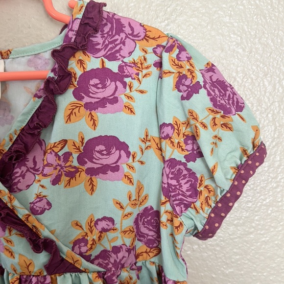 Matilda Jane Girls Turquoise and Purple Floral Short Sleeve Blouse Size 8 - Picture 3 of 8